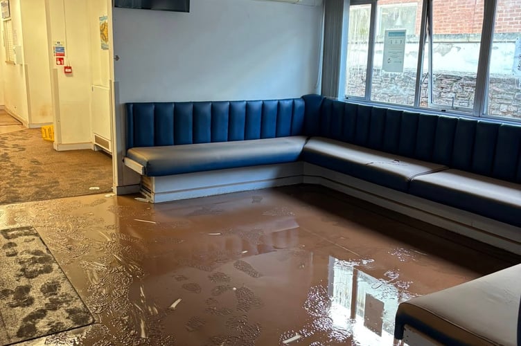 The waiting room at Castlegate Surgery in Monmouth was deluged