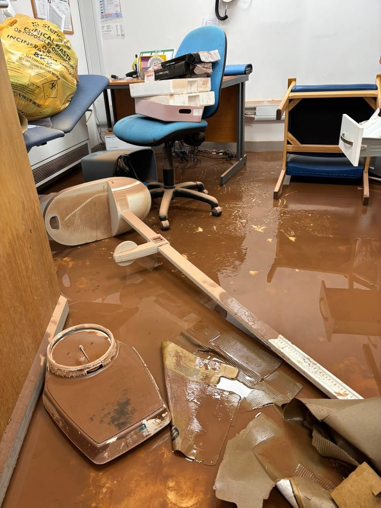 A consultation room in the flooded Castlegate surgery