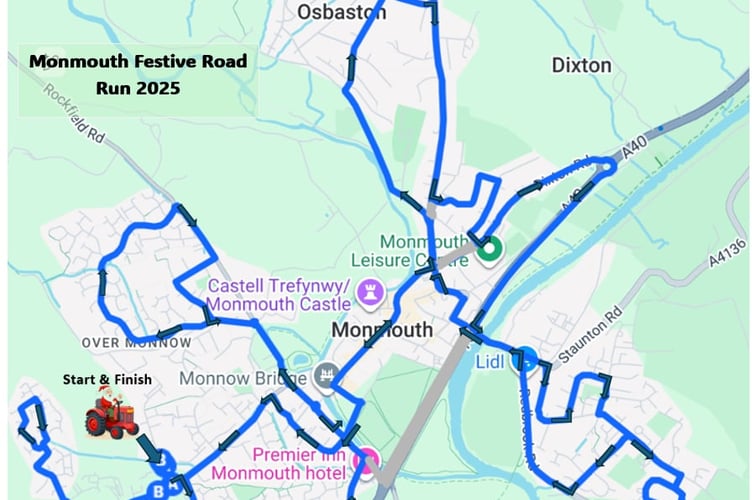 The Monmouth Festive Road Run route
