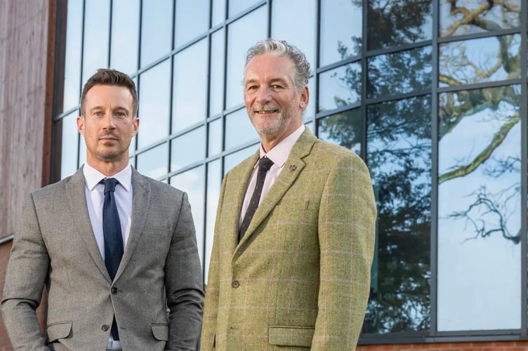 Hartpury University vice-chancellor Andy Collop (right) with Mark Wilton of HSBC outside the new learning hub. Photo: Matthew Collop.