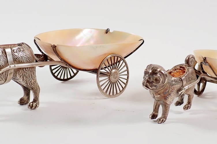 Two Silver Dog Cart Pin Cushions