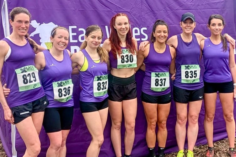 Spirit’s Katie Adams, far left, beside Vicky Roberts and the rest of the East Wales team