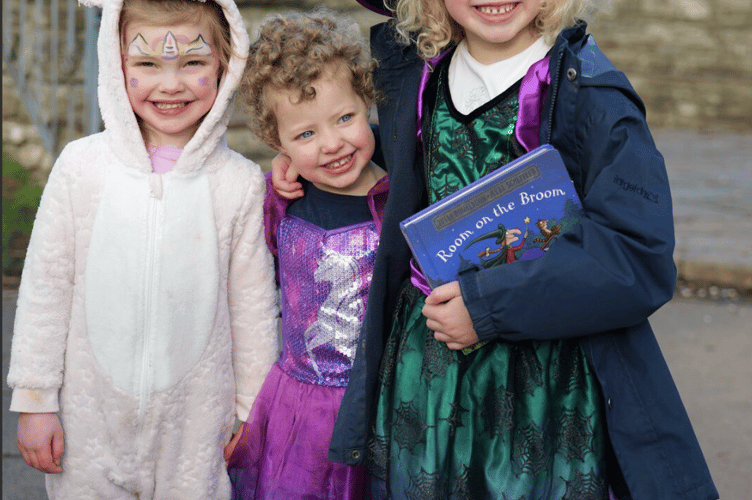 Coralie (unicorn) and sisters Tiggy (unicorn fairy) and Demelza (as the witch from Room on a Broom) left to right