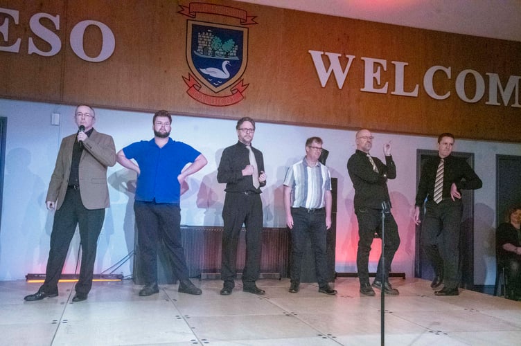 Jason Bradbury, Carl Burnett-Fielding, Matt Geary, Nick Skinner, Rob Langley-Swain and Andy Ost in Cell Block Tango from Chicago.