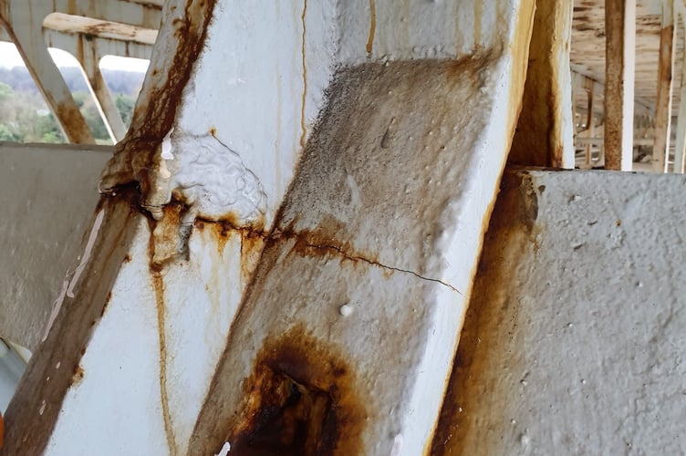 A defect on pier two of the bridge.