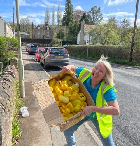 Friends of Longhope Church chair Tina Coull with a box of ducks.