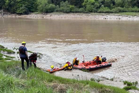 Young student being rescued after fracturing shoulder