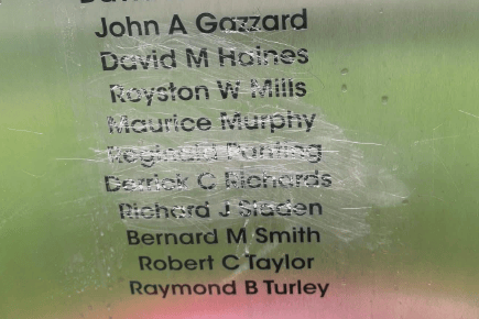 Scratches and damage can be seen on the Forest of Dean Korean War Memorial at the Cyril Hart Arboretum
