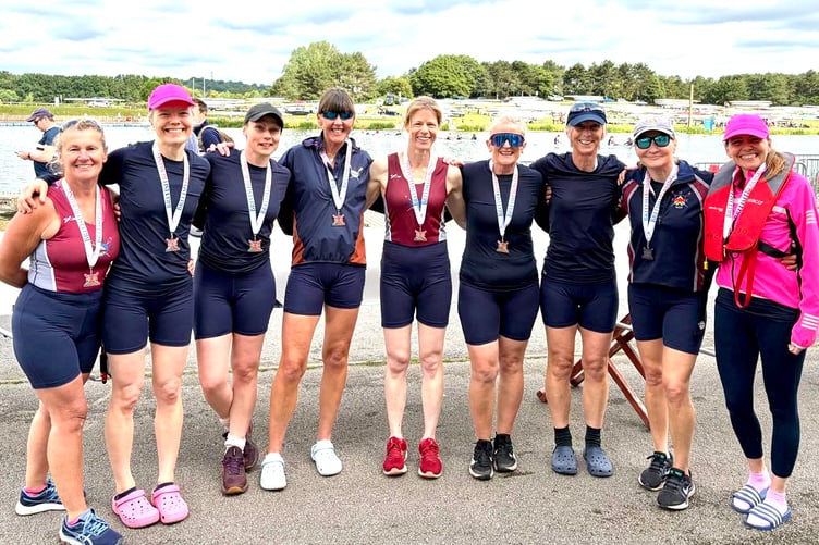 Monmouth RC's women's 8s celebrate at Notthingham