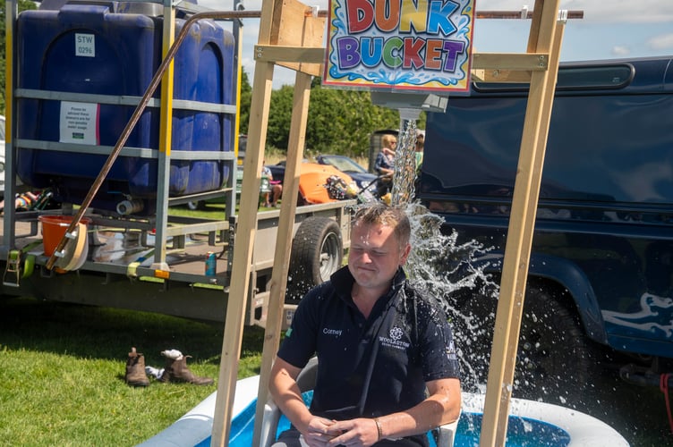 Matt Corney of Woolaston Young Farmers tried out the group's ducking stool.