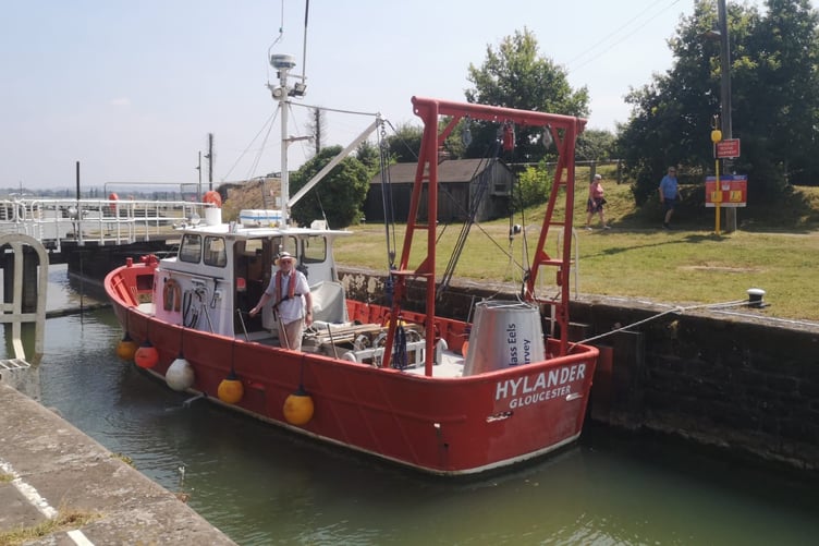 Peter Wood on board his glass eels survey boat and showed a film about his survery work.l
