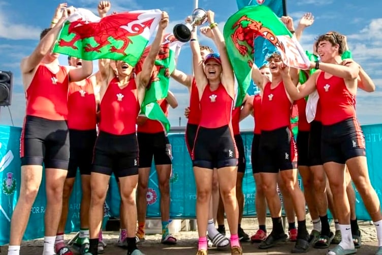 The Wales junior men celebrate with the John Hartland Cup
