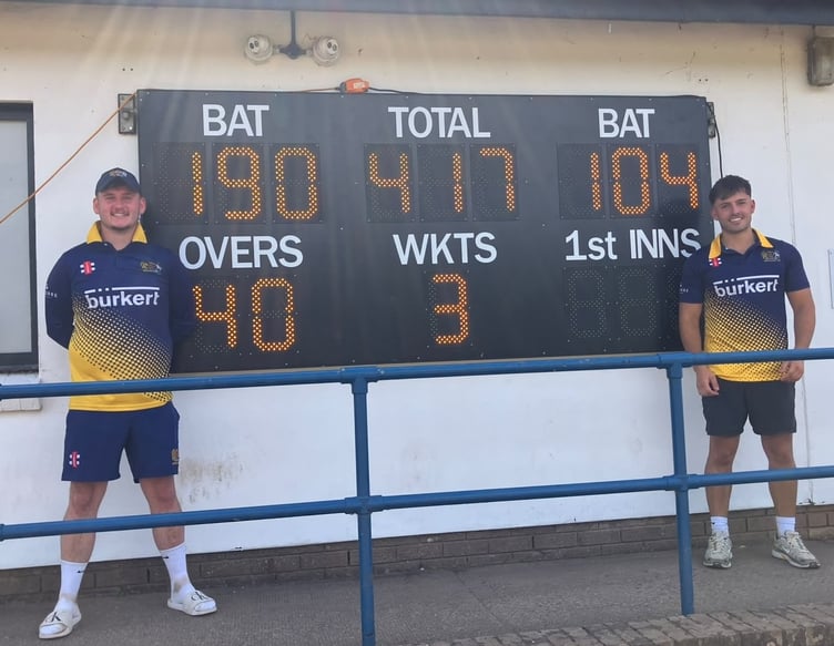 Ben Davies and Ben Pilot blasted Monmouth to a new record highest score 417. Photo: Gordon Grey, Monmouth CC