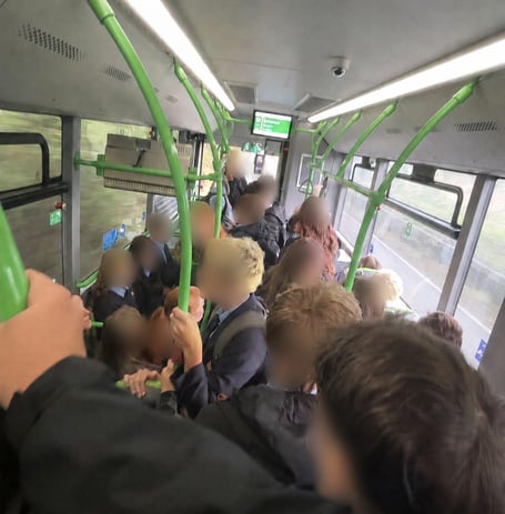 A jam-packed bus taking children to school on the first day of term has been shared.